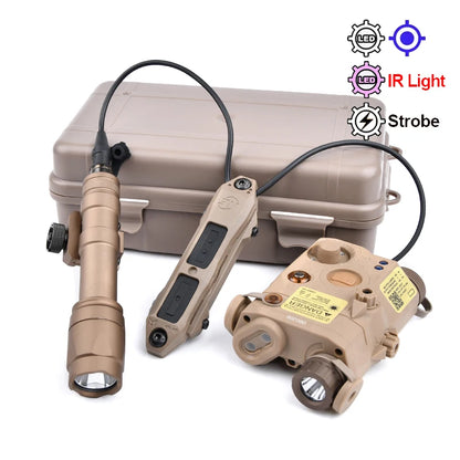PEQ-15 Tactical SureFire M600C/M300A Flashlight — AR15 Airsoft Dual Control Switch with Red/Green/Blue Laser, Hunting Accessory