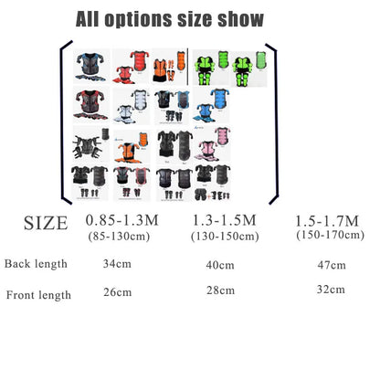 Kids Motocross Body Armor Vest – Chest, Spine & Knee Protection Gear for Boys & Girls (Height 0.85–1.7m)