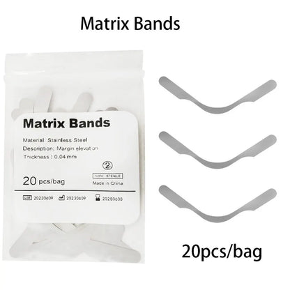 20-Pack Dental Matrix Bands — Tofflemire Gingival Wall Lift, Large Curvature Sectional Contoured Matrices (Dentistry Tool)