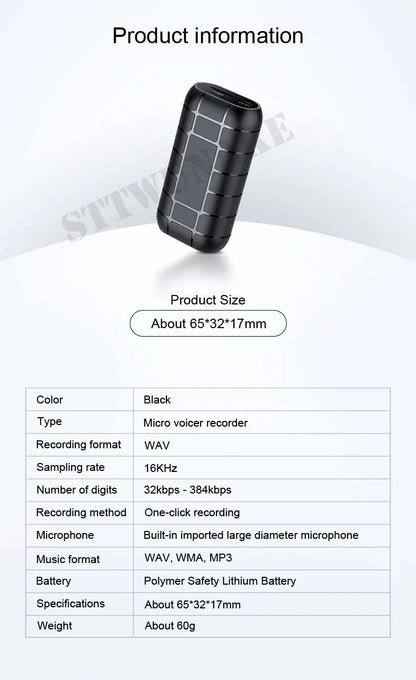 Mini Voice Activated Recorder – 500 Hours Digital Recording Device, Professional Sound Dictaphone, Portable & Compact Audio Micro Recorder