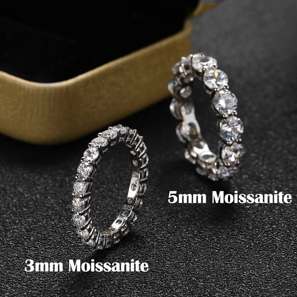FEOBUR 7ct 5mm Moissanite Ring – Certified 925 Sterling Silver Full Diamond Engagement & Wedding Eternity Band for Men & Women