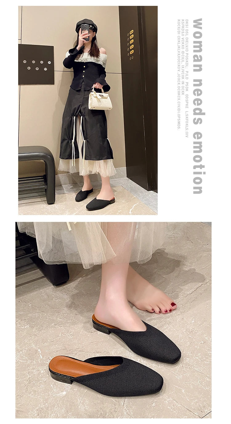 Women’s Solid Color Pointed Toe Knitted Slip-On Flats – Casual Breathable Ballet Loafers