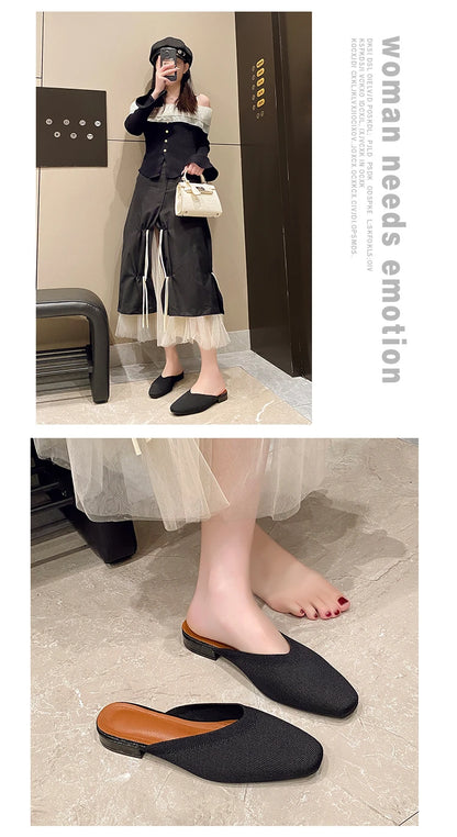 Women’s Solid Color Pointed Toe Knitted Slip-On Flats – Casual Breathable Ballet Loafers