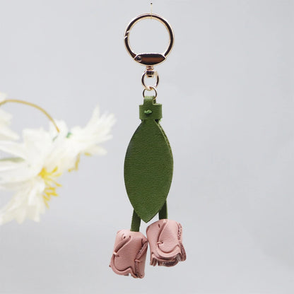 Fashion Tulip PU Leather Bag Charm Keychain – Cute Flower & Leaf Pendant, Creative Handbag Decoration Gift for Family & Friends
