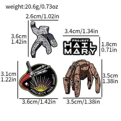 Project Hail Mary 4-Piece Enamel Pin Set - Sci-Fi Book and Movie Collectible Badges Featuring Rocky and Grace's Sculpture