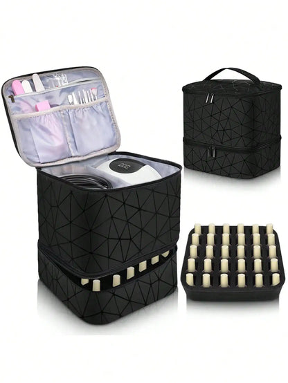 Women's Portable Double-Layer Nail Polish & Essential Oil Storage Bag – Multi-Function Organizer for Travel