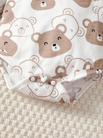 0-9 Months Baby Boy Set – Little Bear Long Sleeve Bodysuit, Pants, Hat & Socks for Spring & Autumn Newborns