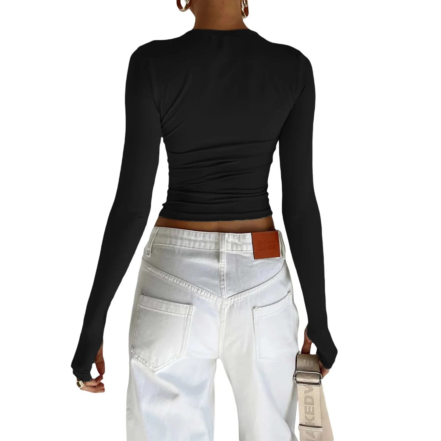 Y2K Long Sleeve T-Shirts for Women - Slim Fit, Casual Pullovers with Thumb Holes, Basic Tees for Spring and Autumn Streetwear