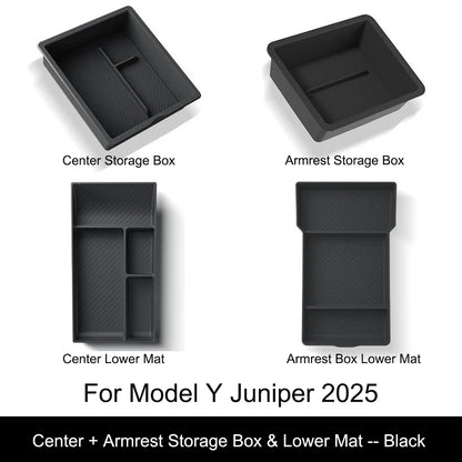 Tesla Model Y Juniper 2025 Center Console Armrest Organizer – Cup Holder & Storage Box Interior Upgrade Kit