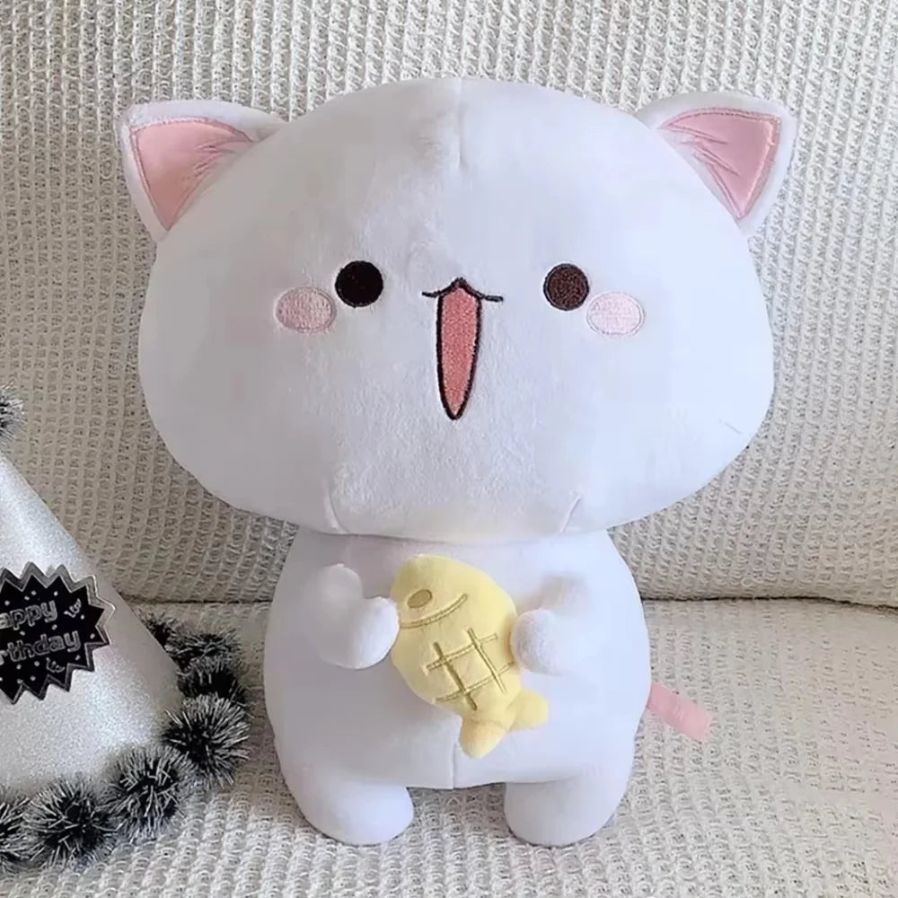 Cute Peach Cat Plush Doll with 3D Expression - Soft Cartoon Cat Pillow for Hugging, Anime Collectors, and Gift Giving