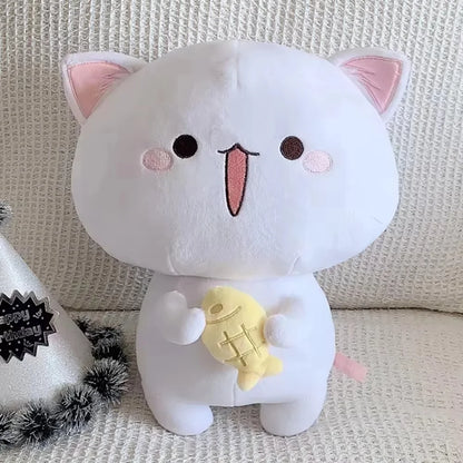 Cute Peach Cat Plush Doll with 3D Expression - Soft Cartoon Cat Pillow for Hugging, Anime Collectors, and Gift Giving