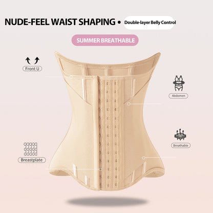 MiiOW U-Shaped Waist Trainer Corset - Steel-Boned Women's Shapewear with Button Closure and Breathable Support