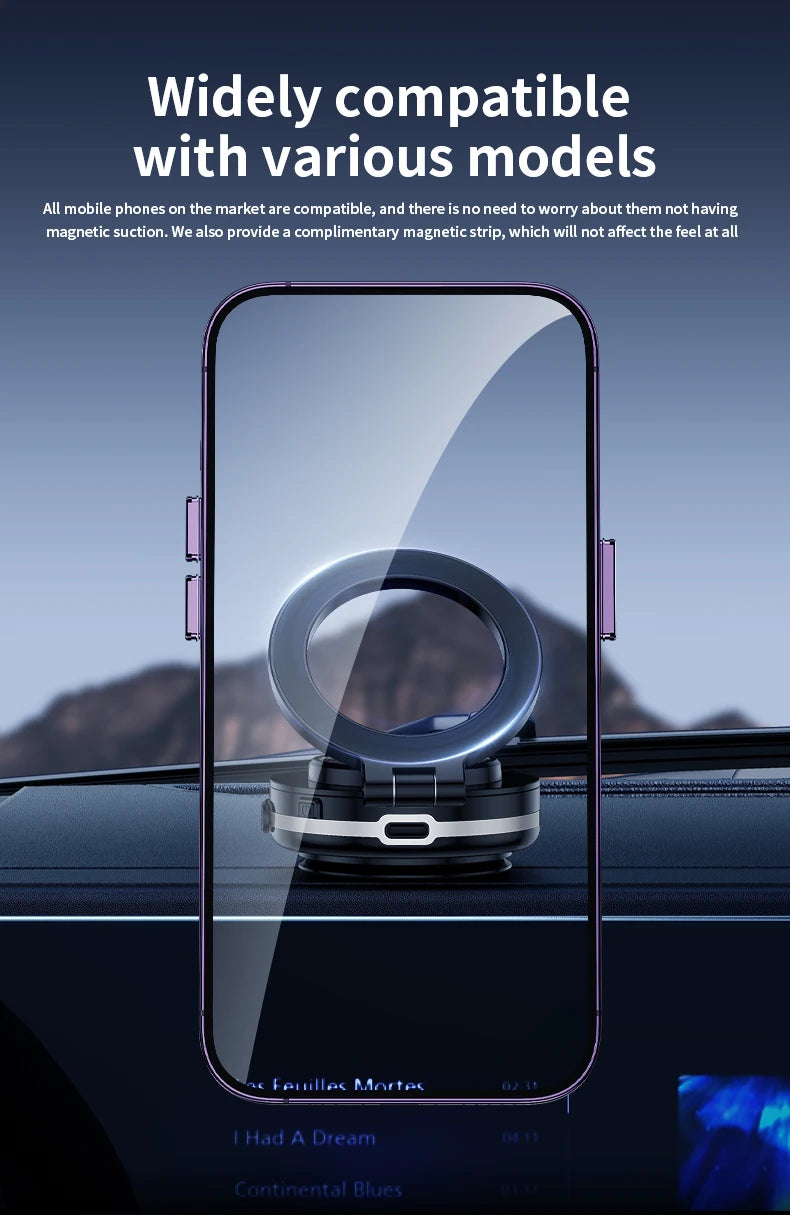 Intelligent Magsafe Car Mount – Magnetic Vacuum Mobile Phone Holder with Folding Swivel Stand and Strong Adsorption