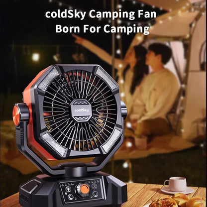coldSky Portable Camping Fan — 4 LED Lanterns, 8 Speeds, 20000mAh Battery for Outdoor Use