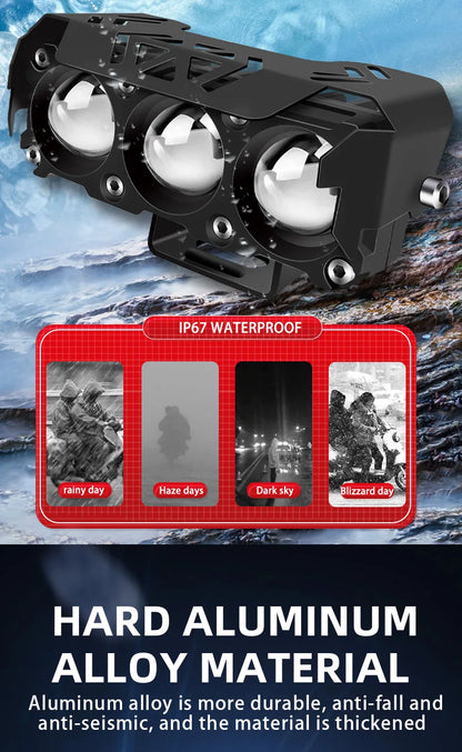 Motorcycle LED Spotlight — Dual-Color Hi/Low Beam Fog Lamp for Cars, Trucks, SUVs & UTVs, 12V/24V Mini Lens Driving Light