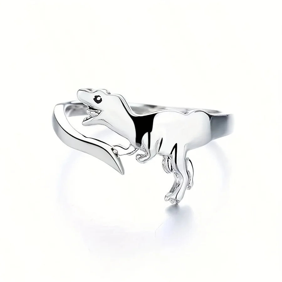 Retro Adjustable Dinosaur Ring for Women – Silver Finish Jurassic Style Statement Jewelry, Elegant & Comfortable Unisex Design