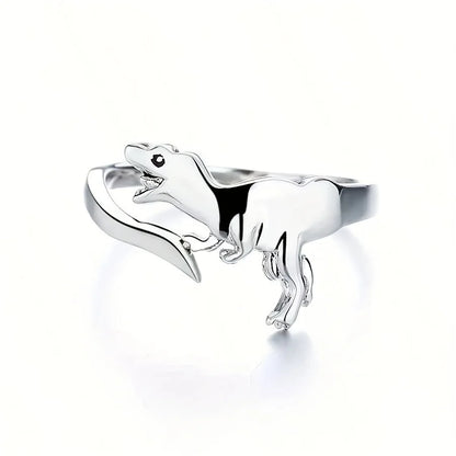 Retro Adjustable Dinosaur Ring for Women – Silver Finish Jurassic Style Statement Jewelry, Elegant & Comfortable Unisex Design
