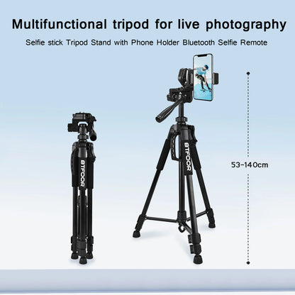 55" Aluminum Phone & Camera Tripod – 140CM Tall Travel Stand with Quick Release Plate & Pan Head for Canon Nikon DSLR SLR