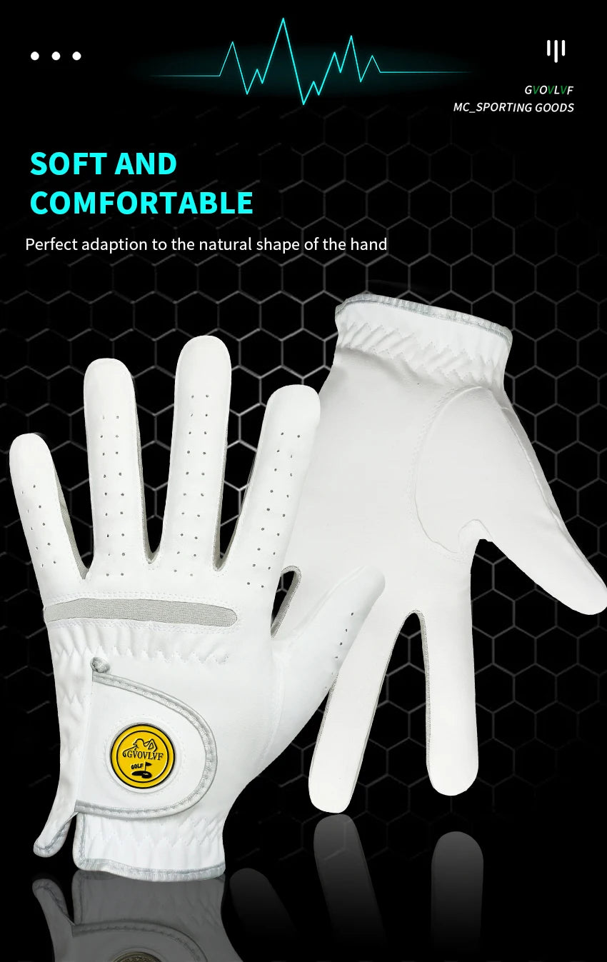 Men's Golf Glove - Breathable Micro Soft Fabric, Comfortable Fit with Magnetic Marker & Replaceable Design for Golfers