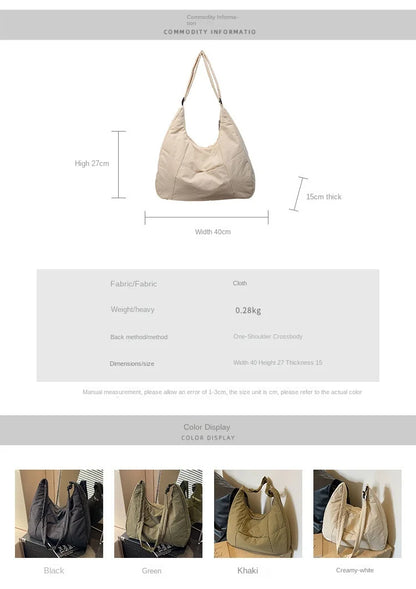 2025 Trendy Women's Soft Cloth Shoulder Bag – Solid Color, Y2K Casual Style, Crossbody Handbag for Students