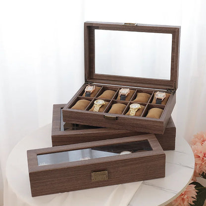 DELESYS Retro Wood Grain Leather Watch Box — Creative Storage Case for Watches, Glasses & Accessories, Gift Box