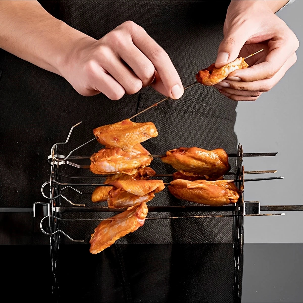 Stainless Steel Oven Grill Cage – Heat-Resistant Non-Stick BBQ Meat Skewer Rotisserie Kebab Maker