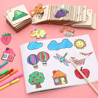 20pcs Montessori Wooden Drawing Toys – DIY Painting Template Stencils, Educational Learning Gift for Children