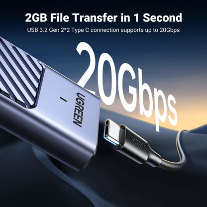 UGREEN M.2 SSD Enclosure – 20Gbps USB 3.2 Gen2 Type-C Adapter for NVMe & SATA SSD (M & B+M Key)