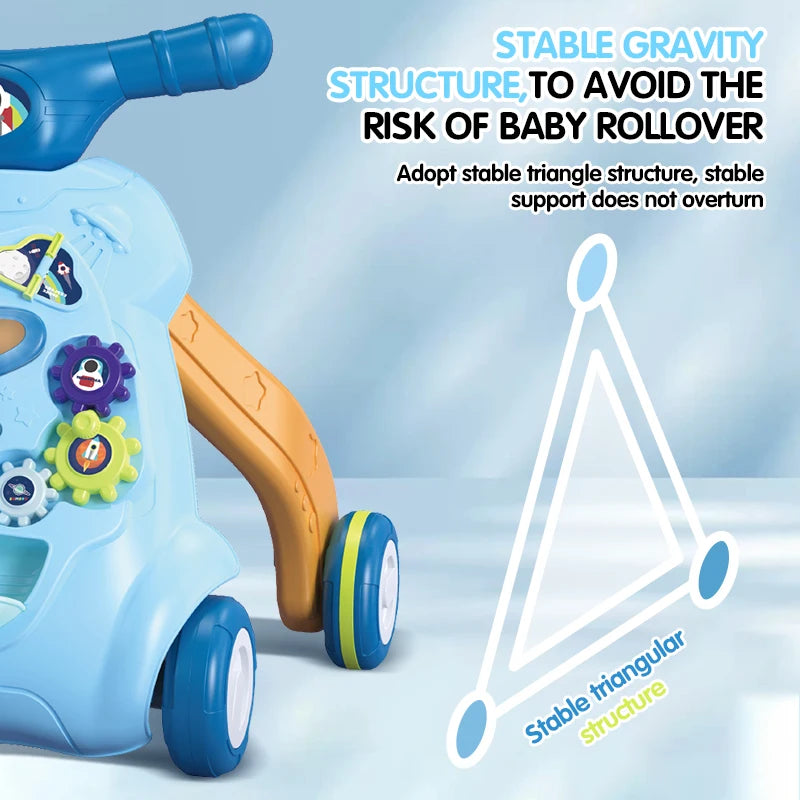 Baby Toddler Push Walker Toy – Interactive Musical Montessori Activity Walker with Lights and Safety Brake