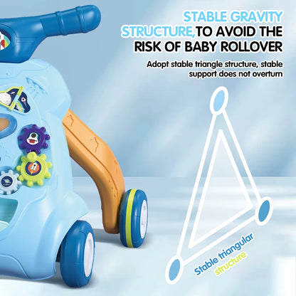 Baby Toddler Push Walker Toy – Interactive Musical Montessori Activity Walker with Lights and Safety Brake