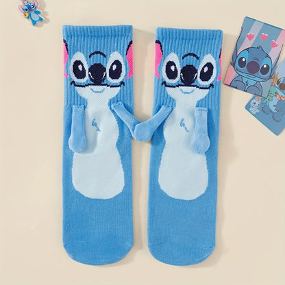 Disney Stitch Hand-in-Hand Sock Magnet — Fun Cartoon Fashion, Soft & Comfortable Christmas Stocking Toy Gift for Kids & Adults