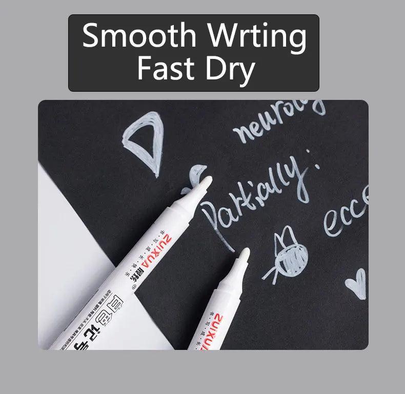 White Marker Pens Set - 2.0mm Oily Waterproof Gel Pen for DIY Graffiti, Sketching, Stationery, Writing, School Supplies