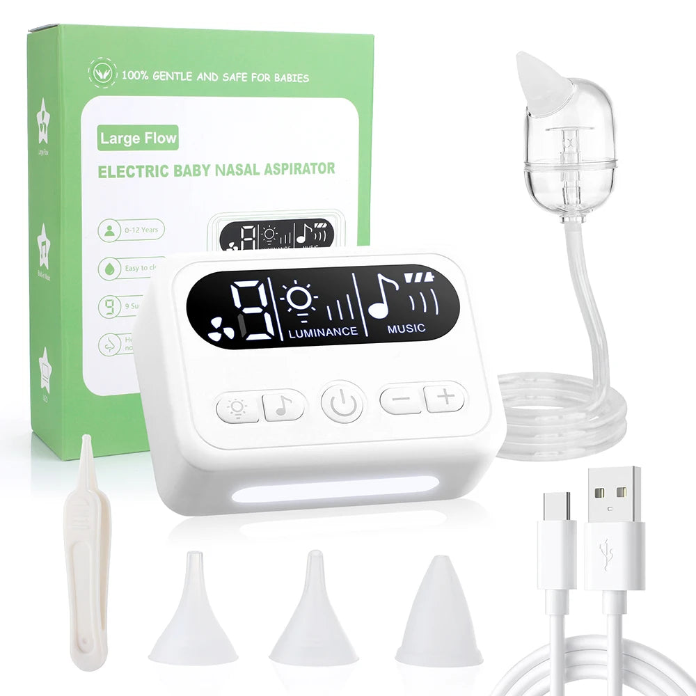 Baby Electric Nasal Aspirator - Rechargeable Infant Nose Cleaner with Built-In Music and Nursery Rhymes