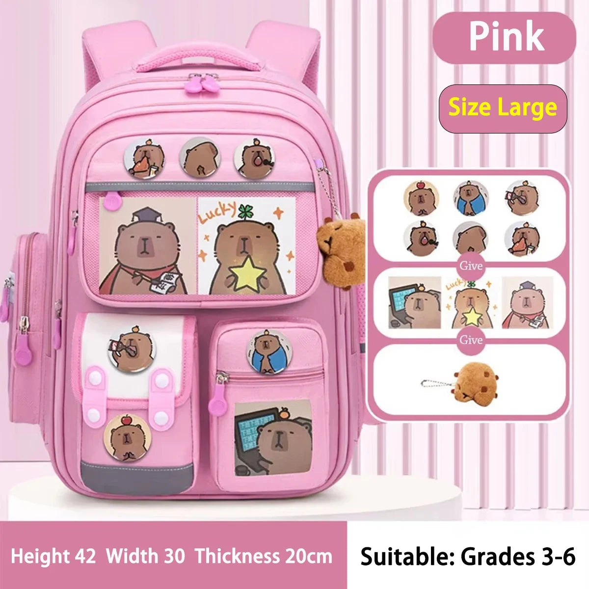 Capybara Waterproof School Backpack | Large Capacity, Ergonomic Straps for Students, Spine-Friendly Gift Bag