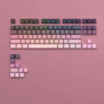 Topographic Keycaps 4.0 Version - 98 Key PBT Cherry Profile Shine Through Side Print Backlit Mechanical Keyboard Caps