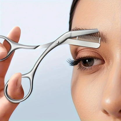 Professional Stainless Steel Eyebrow Scissors with Comb - Hypoallergenic Ergonomic Precision Grooming Tool