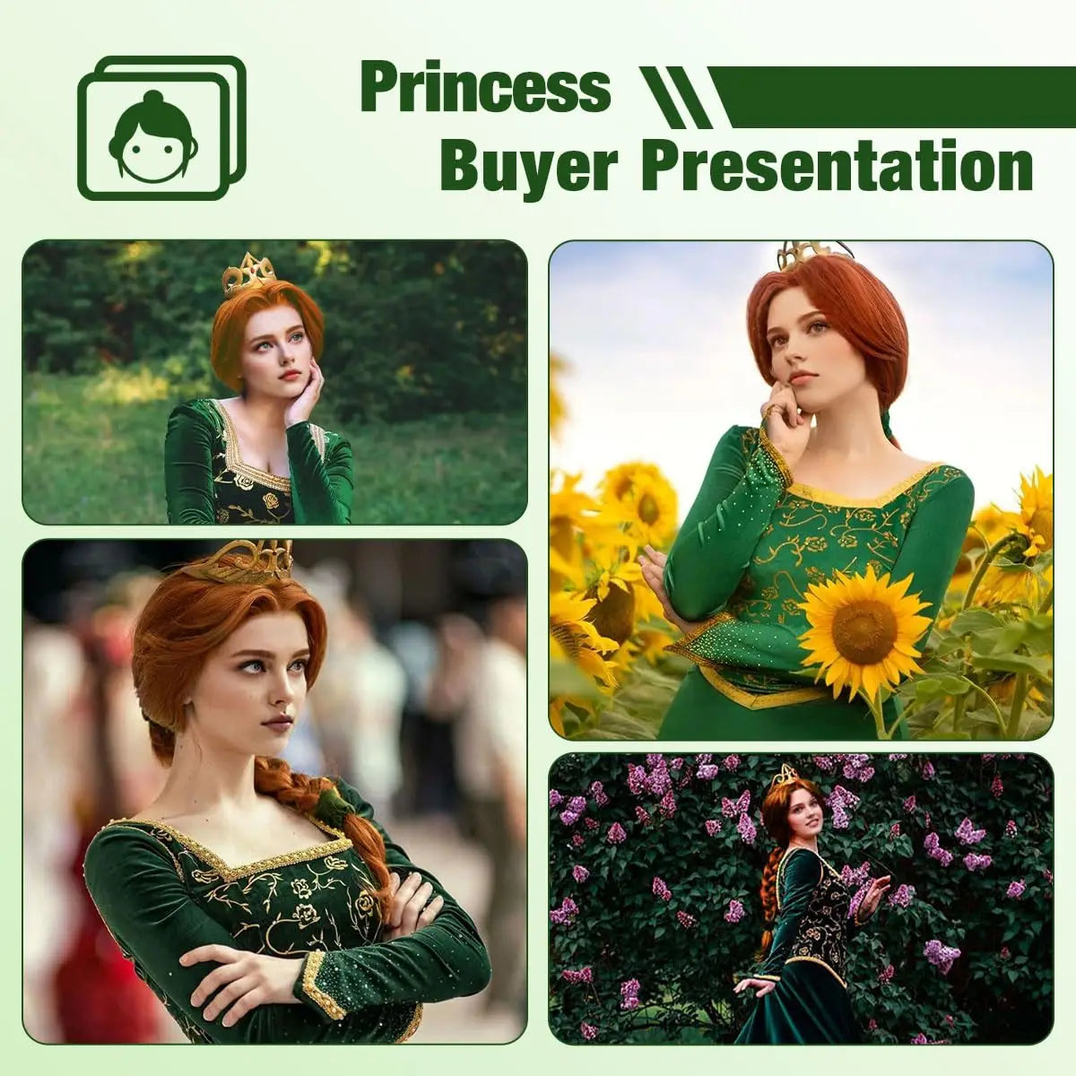 Fiona Princess Long Braided Wig - Reddish Brown Synthetic Hair for Halloween Cosplay & Parties