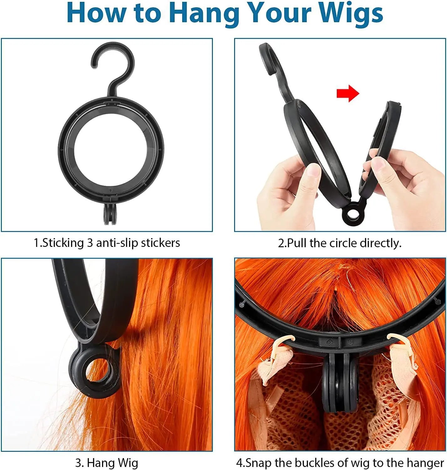 4-Pack Portable Wig Display Stand | Plastic Wig Hanger & Drying Rack for Multiple Wigs