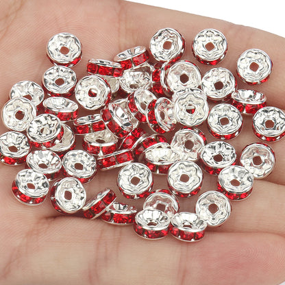 50PCS Rhinestone Spacer Beads Set – Multi-Color Crystal Rondelle Metal Beads for DIY Jewelry & Bracelet Making
