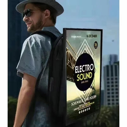 27-Inch Portable Backpack LCD Billboard – High Brightness Outdoor Advertising Display Screen with Large Storage Media Player