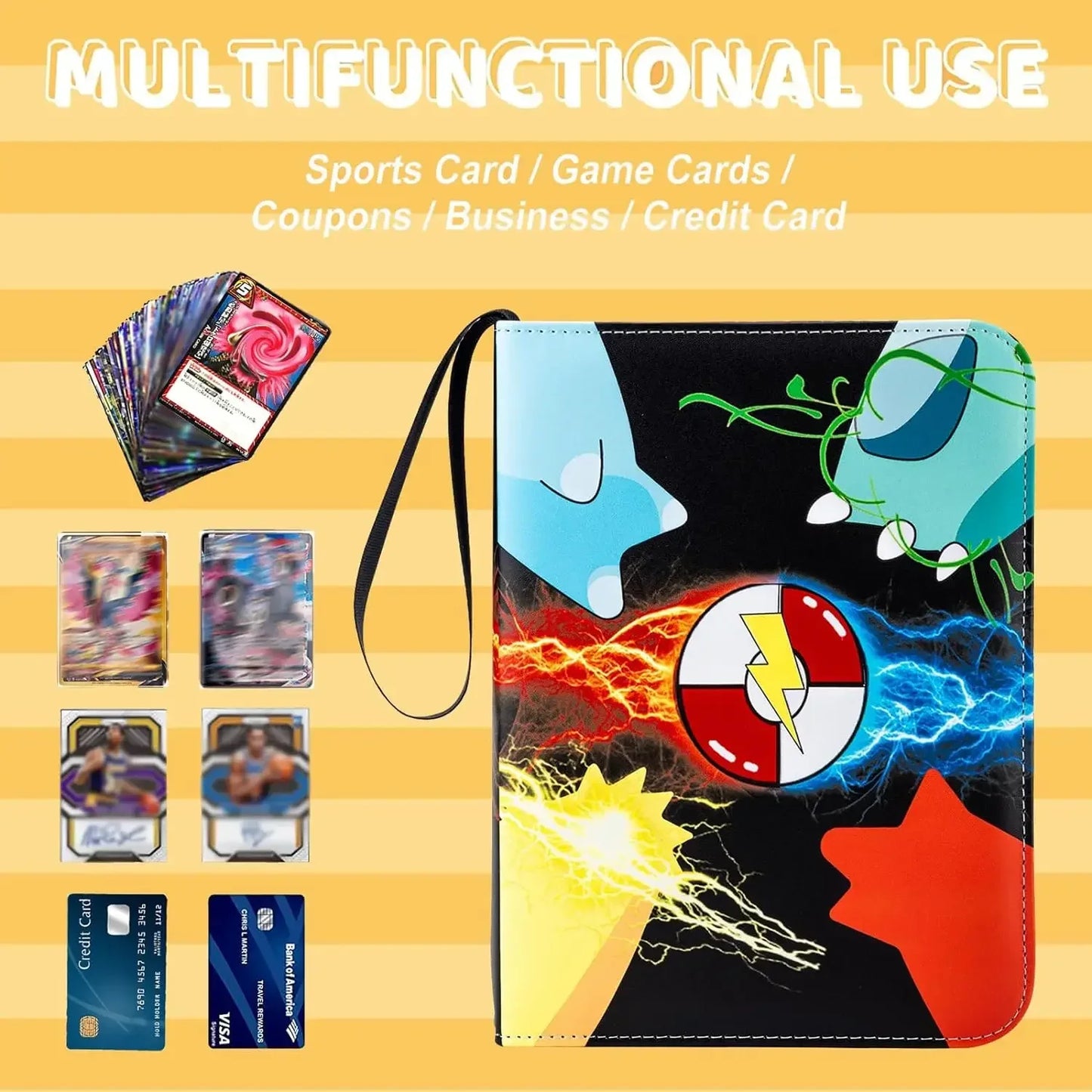 Pokemon Trading Card Binder – Custom Collection Holder with 50 Sleeves, 400 Pockets for Cards