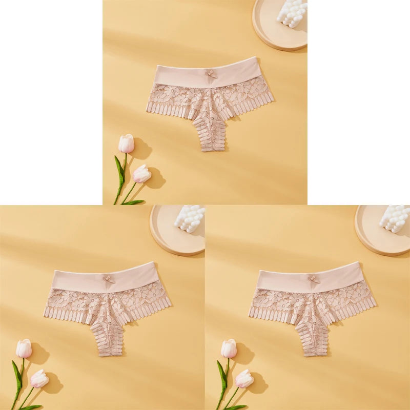 Women's Lace Panties 3PCS - Sexy Bow Detail, Breathable Comfortable Briefs S-XL