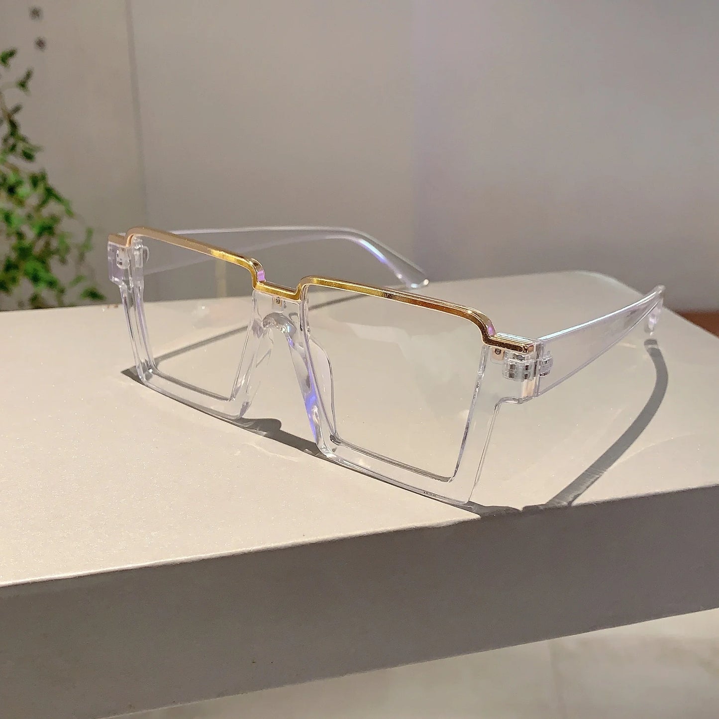 KAMMPT Oversized Square Glasses for Women – Stylish Semi-Metal Frame Eyeglasses, Vintage Design Blue Light Blocking Fashion Eyewear