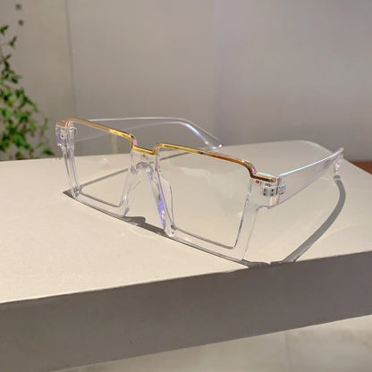 KAMMPT Oversized Square Glasses for Women – Stylish Semi-Metal Frame Eyeglasses, Vintage Design Blue Light Blocking Fashion Eyewear