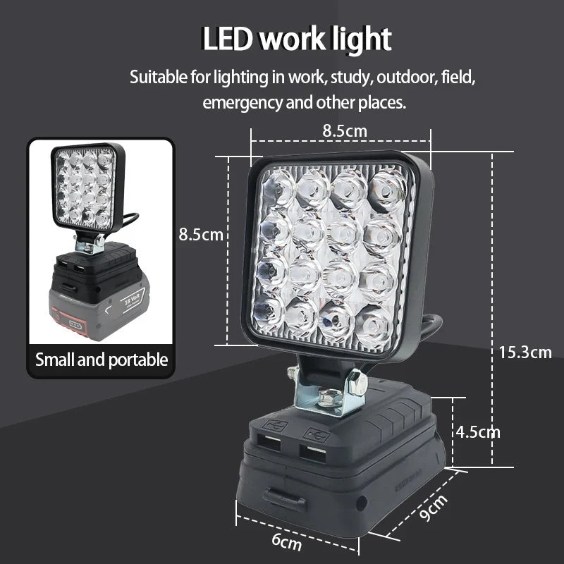 LED Spotlight for 18V Battery – Compatible with Dewalt, Milwaukee, Makita & Bosch, Outdoor Work, Fishing & Emergency Handheld Tool Lamp