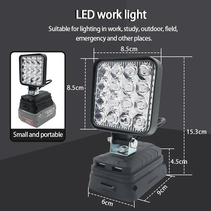 LED Spotlight for 18V Battery – Compatible with Dewalt, Milwaukee, Makita & Bosch, Outdoor Work, Fishing & Emergency Handheld Tool Lamp