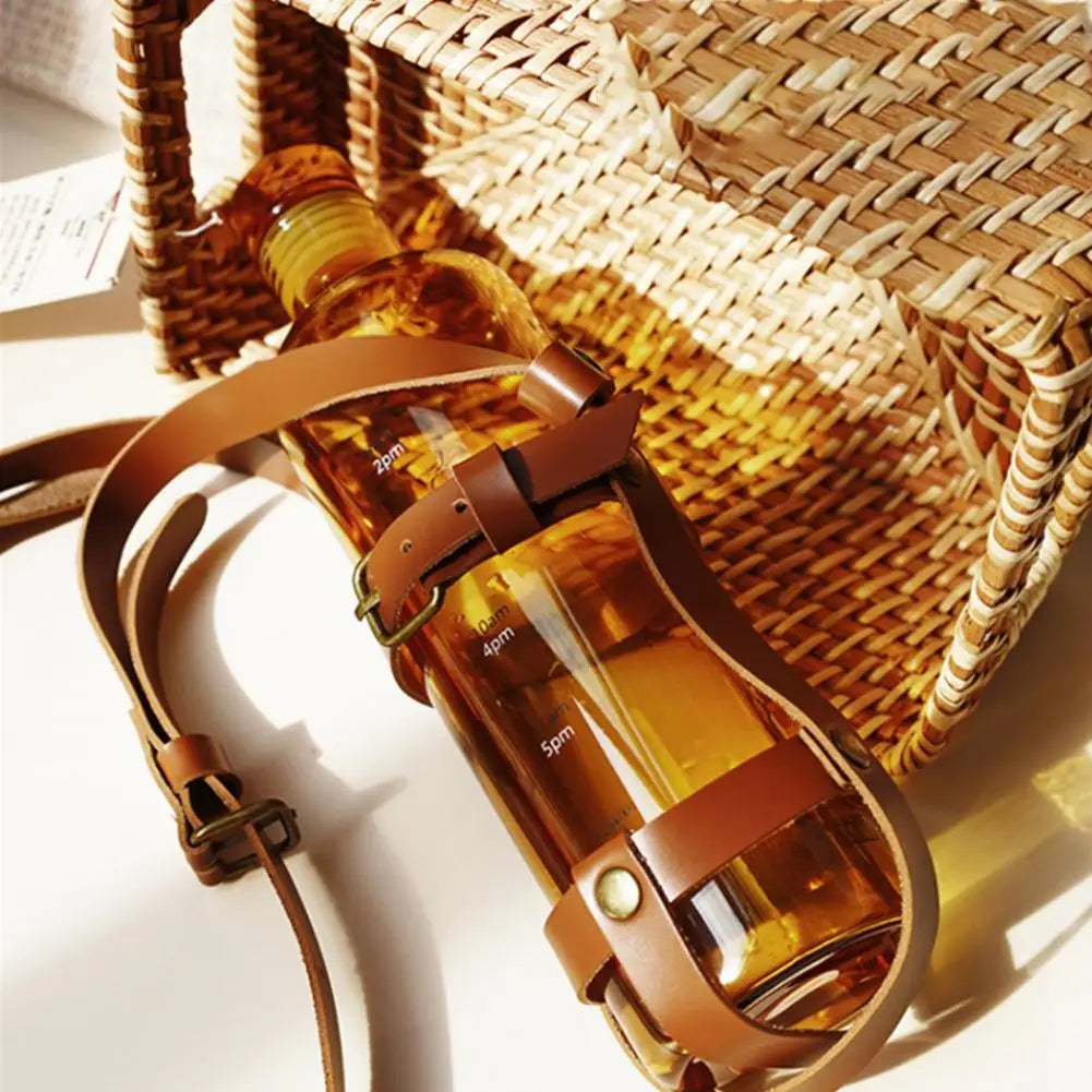 Faux Leather Adjustable Crossbody Water Bottle Carrier – Hollow Cup Bag & Storage Pouch
