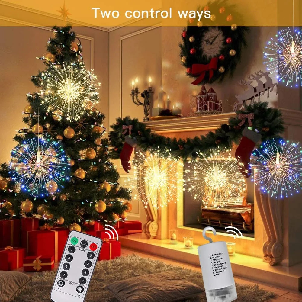 LED Copper Wire Firework Lights: 8 Modes Fairy Starburst Light with Remote - Outdoor Decorations for Home, Party, Cafe, Weddin