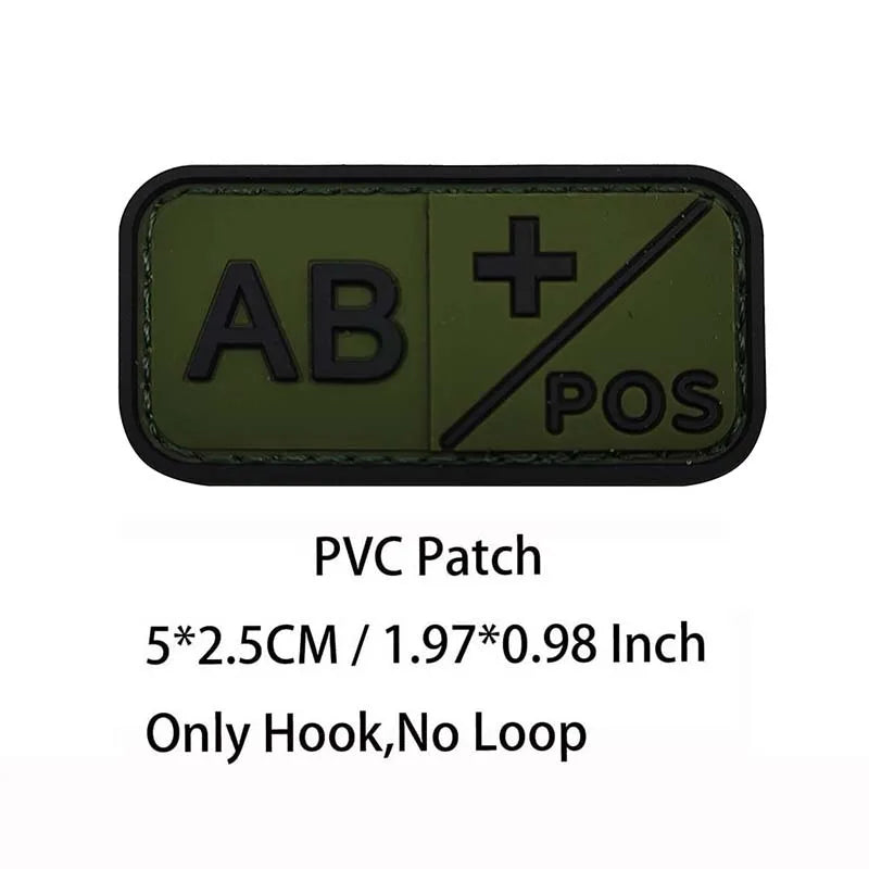 PVC Blood Type Hook Patch - A B AB O Positive Negative Military Tactical Badge for Backpack & Outdoor Gear
