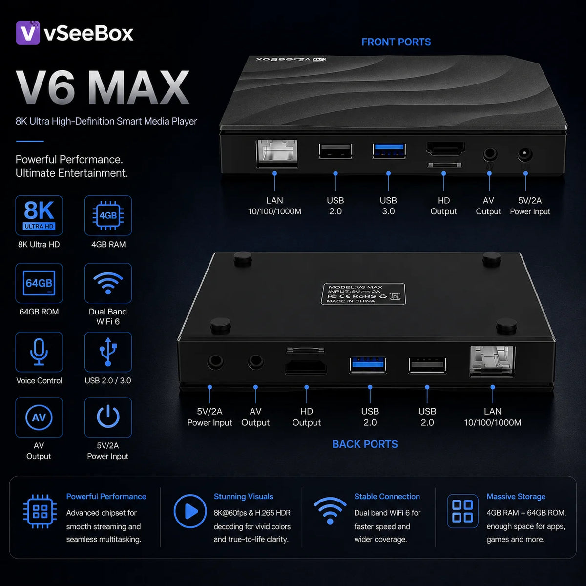 vSeeBox V6 Max Media Streaming Device + Free S7 Pro - Combo Deal with US Shipping